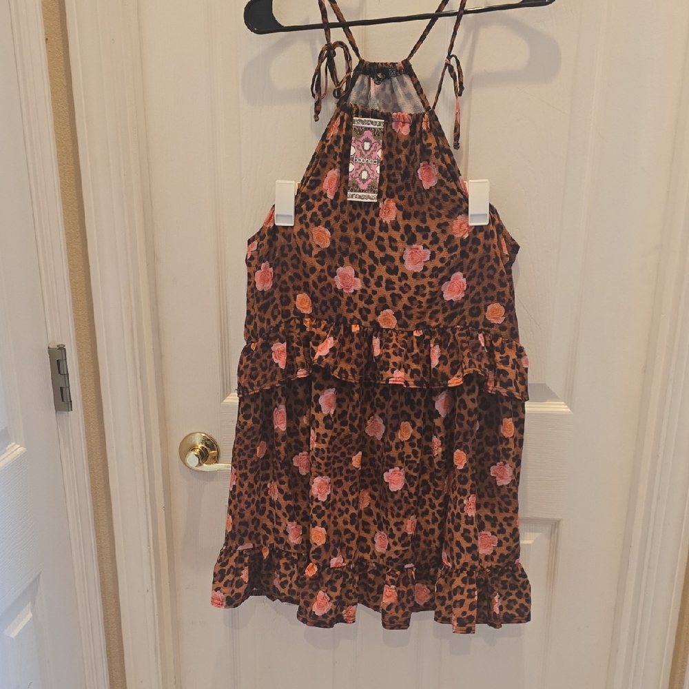 Boohoo Brown Leopard Print Dress with Pink Accents